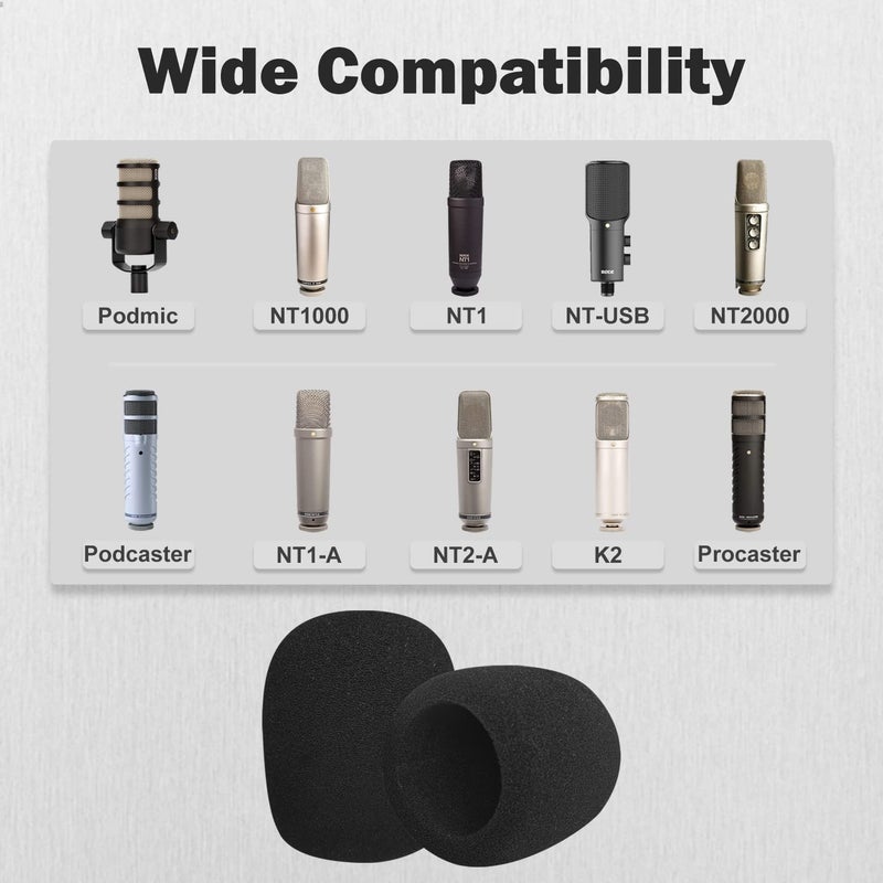 boseen غطاء ميكروفون فوم فلتر بوسين متوافق مع ميكروفونات رود بودميك NT1-A NT-USB NT2-A بروكاستر بودكاستر - يقلل الضوضاء بفعالية (عبوتان) - Image 5
