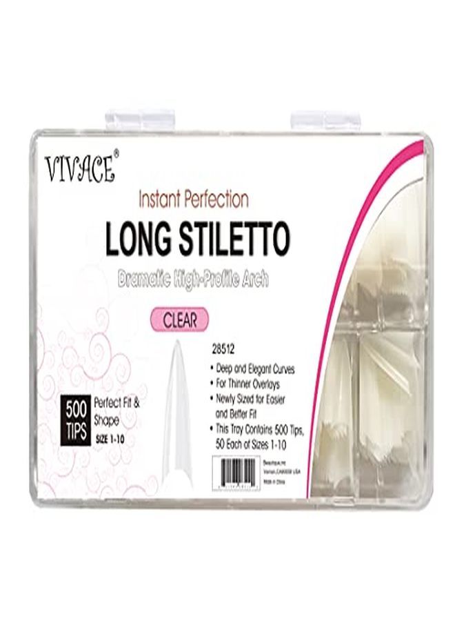 Vivace Clear Long Stiletto 500Pcs Artificial Fake Nail Tips10 Sizes With Clear Plastic Case For Nail Salon - Image 2