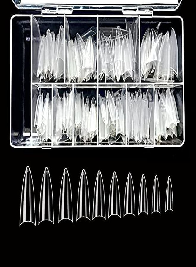 Vivace Clear Long Stiletto 500Pcs Artificial Fake Nail Tips10 Sizes With Clear Plastic Case For Nail Salon - Image 1