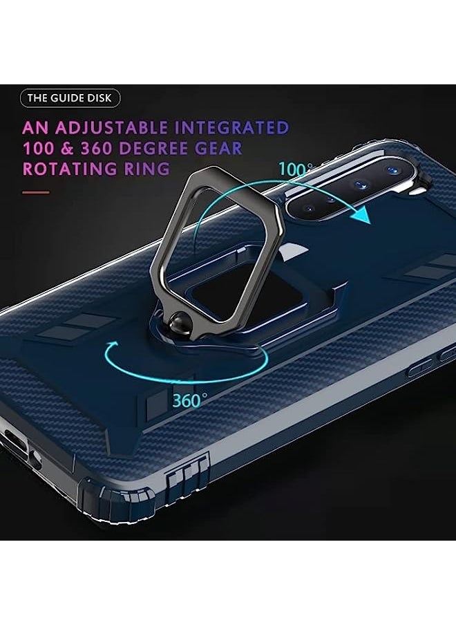 HuHa - HuHa Case Cover Compatible For OnePlus Nord Carbon Fiber Protective Case with 360 Degree Rotating Ring Holder Blue - Image 1