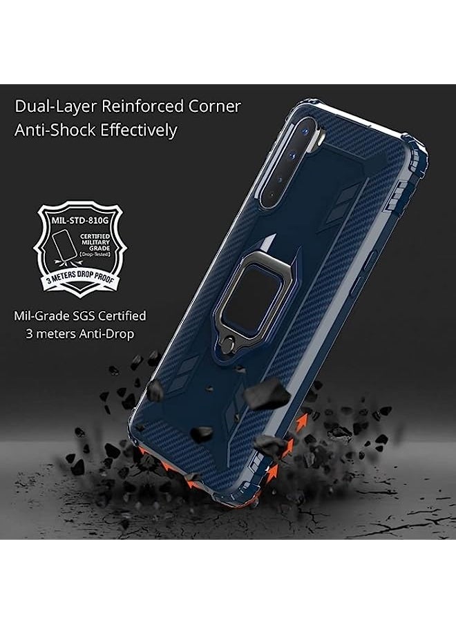 HuHa - HuHa Case Cover Compatible For OnePlus Nord Carbon Fiber Protective Case with 360 Degree Rotating Ring Holder Blue - Image 1