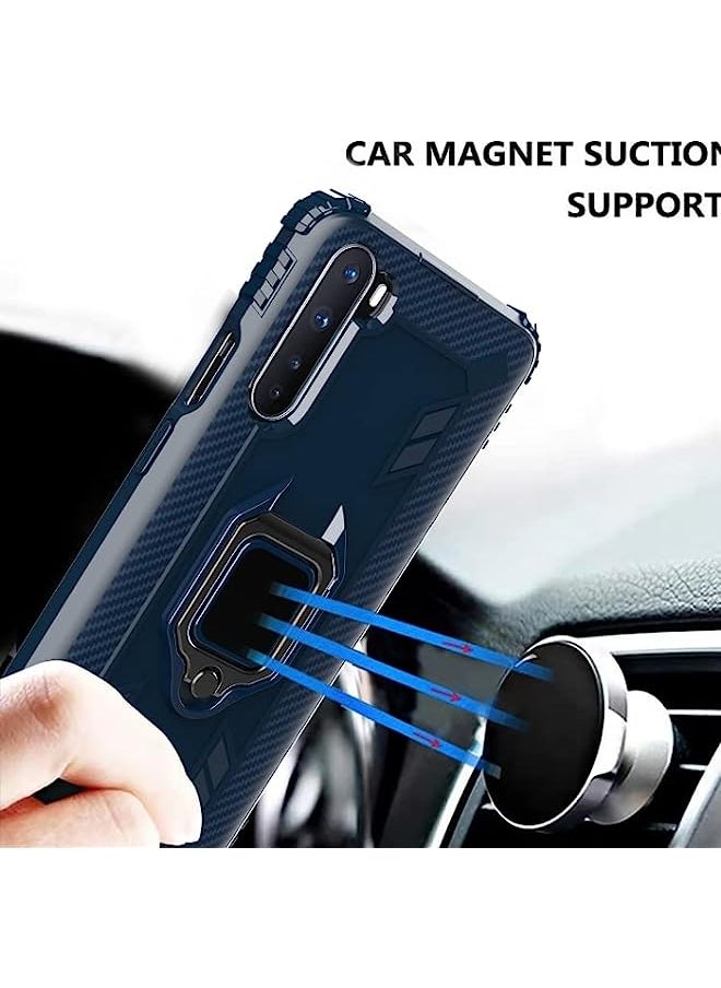 HuHa - HuHa Case Cover Compatible For OnePlus Nord Carbon Fiber Protective Case with 360 Degree Rotating Ring Holder Blue - Image 1