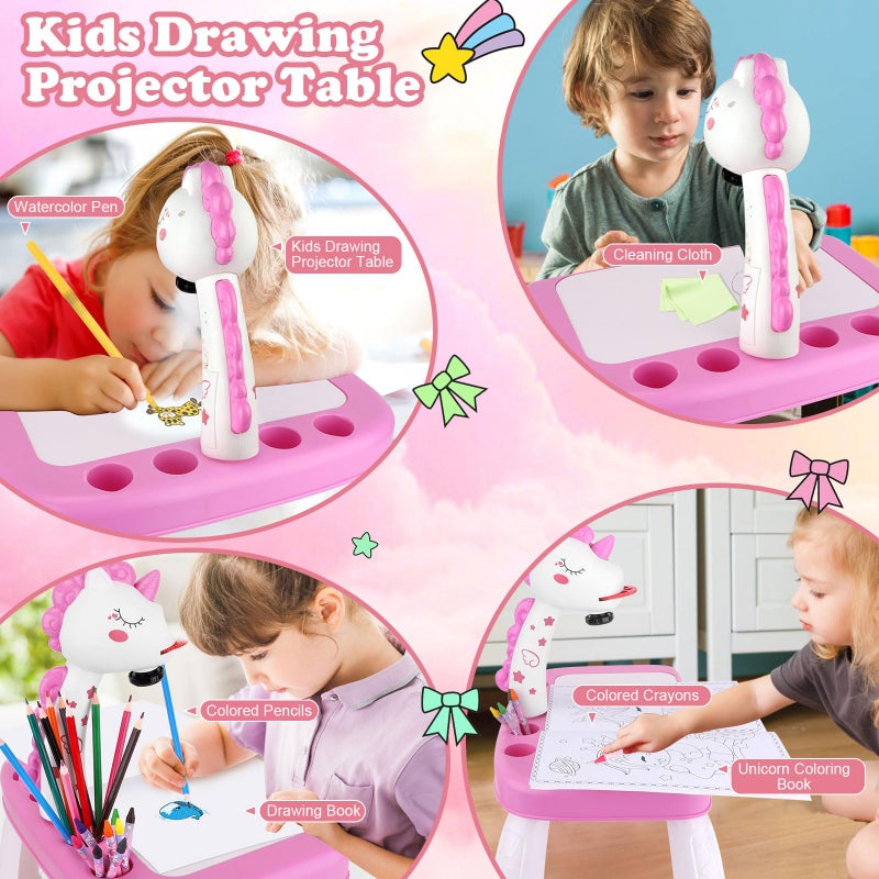 Hoarosall Drawing Projector for Kids, Drawing Board with Music, Color Pens, Pencils, Crayons, Scrapbook, Unicorn Sticker Book, Ideal Toy for 3+ Year Old Girls & Boys (Unicorn Kit) - Image 5