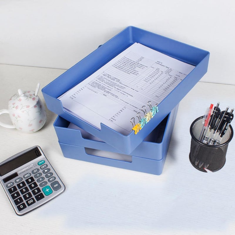RHONZHAO Letter-Size Tray, Desk Drawer Organizer, A4 Plastic Paper Tray for Office, School, Home Storage, and Storage Containers for Gift Wrap, and Crafts (Blue) - Image 2