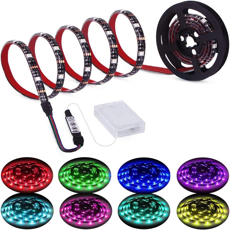 XYOP Led Strip Lights Battery Powered RGB 2M 6.56ft Battery Operated Led Battery Lights with 3 Keys Controller Waterproof Battery Led Rope Lights for TV, Bedroom, Mirror, PC, Camping & Home Decoration - Image 1