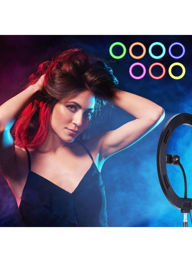 إضاءة رينج لايت 10 بوصة بألوان RGB و7 ألوان مع 3 أوضاع فلاش – إضاءة LED USB للتصوير، المكياج، والسيلفي للموبايل - Image 4