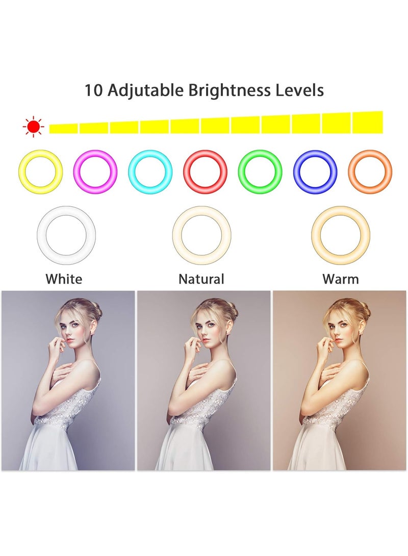 إضاءة رينج لايت 10 بوصة بألوان RGB و7 ألوان مع 3 أوضاع فلاش – إضاءة LED USB للتصوير، المكياج، والسيلفي للموبايل - Image 2