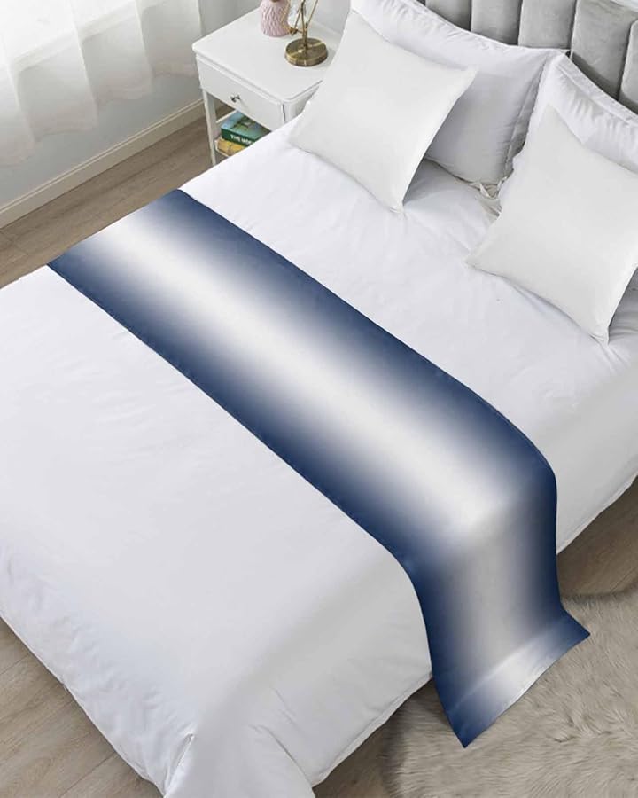 Navy Blue Ombre Bed Runner For Cal King Size Bed 102x20 Inches Modern Abstract Decorative Bed Throw - Image 1