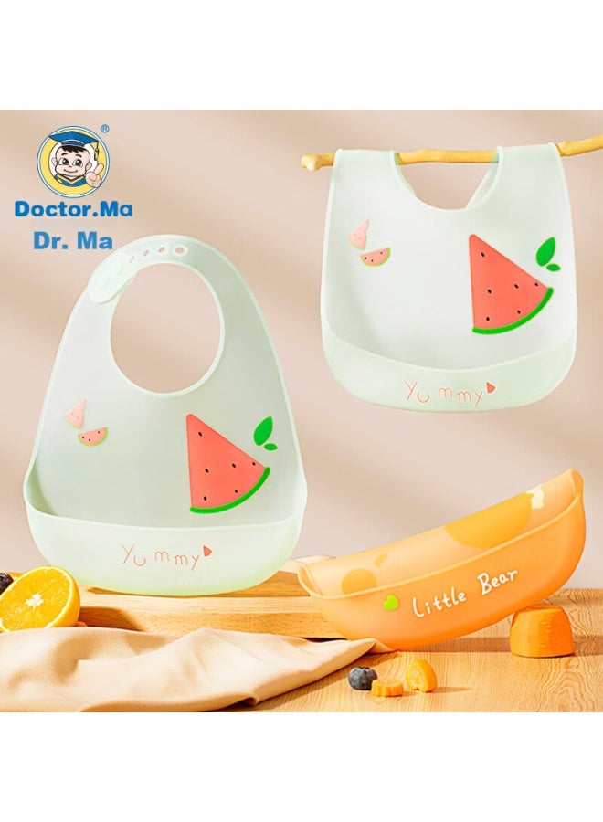 Doctor Ma Dr. Ma Baby Bib, Children's Eating Bib, Silicone Bib, Infant Supplementary Food And Snack Bib, Thin Style, Small Dog Design - Image 1