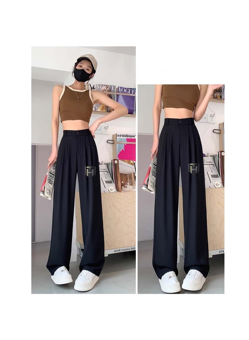 Huitich Women's Ice Silk Wide-Leg Pants High Waist, Loose Fit, Black Size XL  - Image 4
