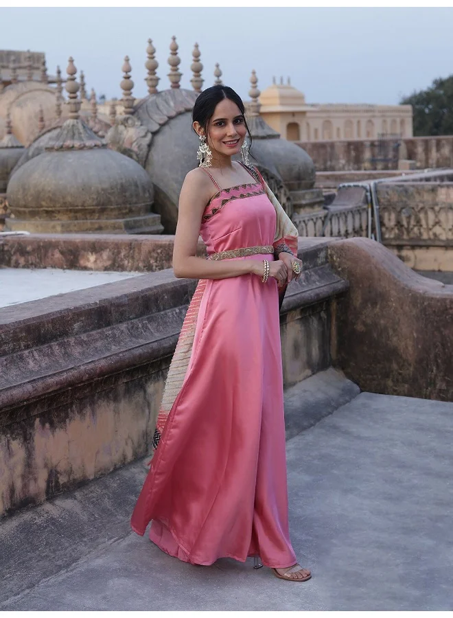 AKS Pink Embellished Dress With Dupatta
