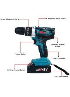 DEFAONS 48V Cordless Drill with 700W Power, 32Nm Torque, 10mm Chuck And 2 Li-ion Batteries, High-Speed Electric Drill Set For Drilling And Screw Driving – Complete With Drill Bits And Accessories  - Image 2