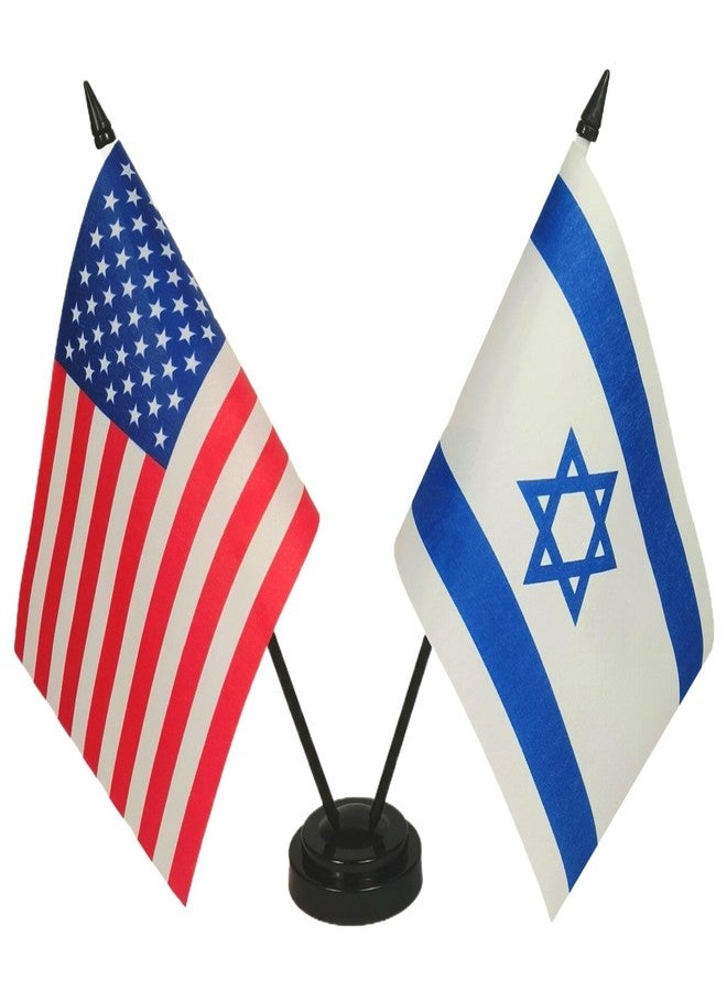 Zigvert American & Israel Desk Flag, 8.2" x 5.5", Polyester, 2-Piece Set for Room Display - Image 1