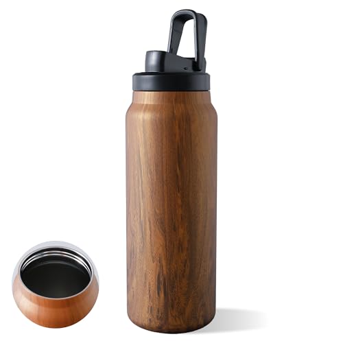 UMAI Stainless Steel Vacuum Insulated Printed Water Bottle | 900 ml | Keeps Contents Cold/Warm Upto 6-12 Hours | BPA Free | Gym | Office | Home | Travel | Wooden Brown Print - Image 1