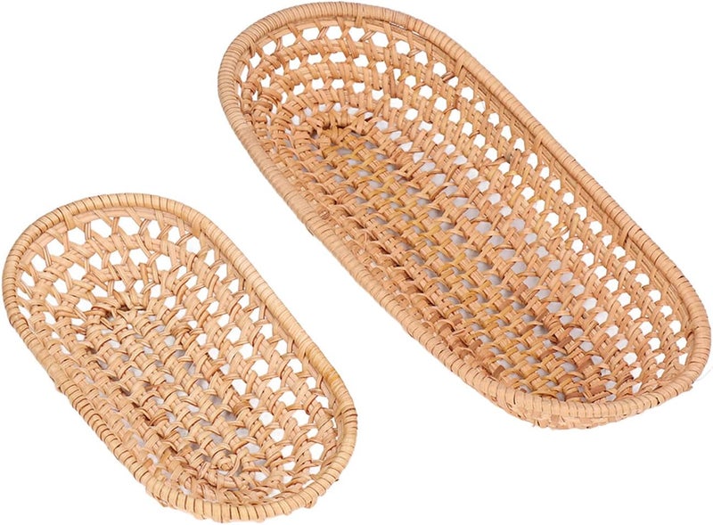 LiebeWH Bread Basket, 2 Large Space Bread Basket, Handmade Rattan Storage Baskets Serving Baskets Exquisite for Sweets - Image 4