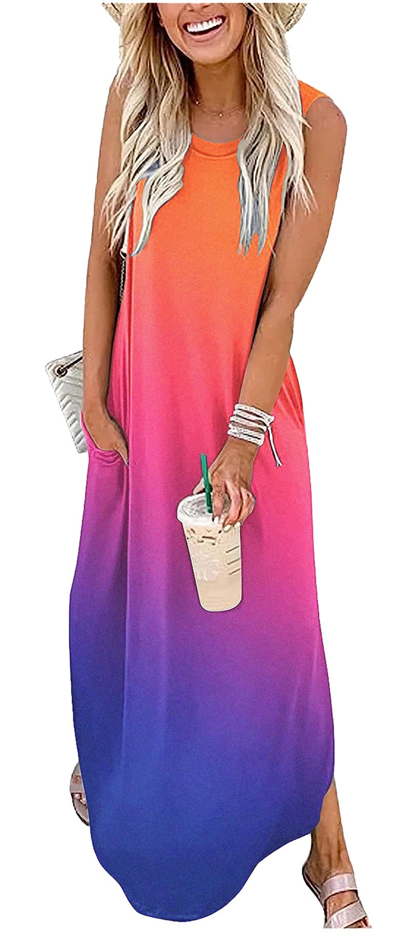CHUNTIANRAN Womens Maxi Dress Summer Casual Sundress Sleeveless Long Dresses Hawaiian Beach Maxi Dresses with PocketsGradien10XLarge