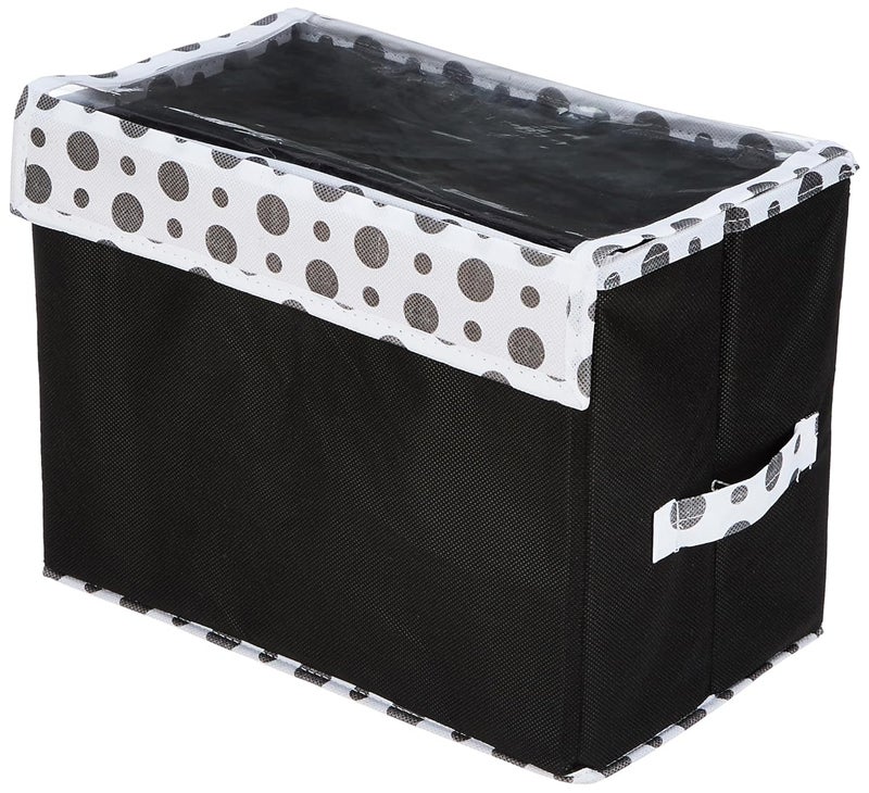 Kuber Industries Small NonWoven Storage BoxBin with Transparent Lid HandleFoldable Dot PrintSmall size 35 x 18 x 22 Cm Black44KM0410 - Image 5
