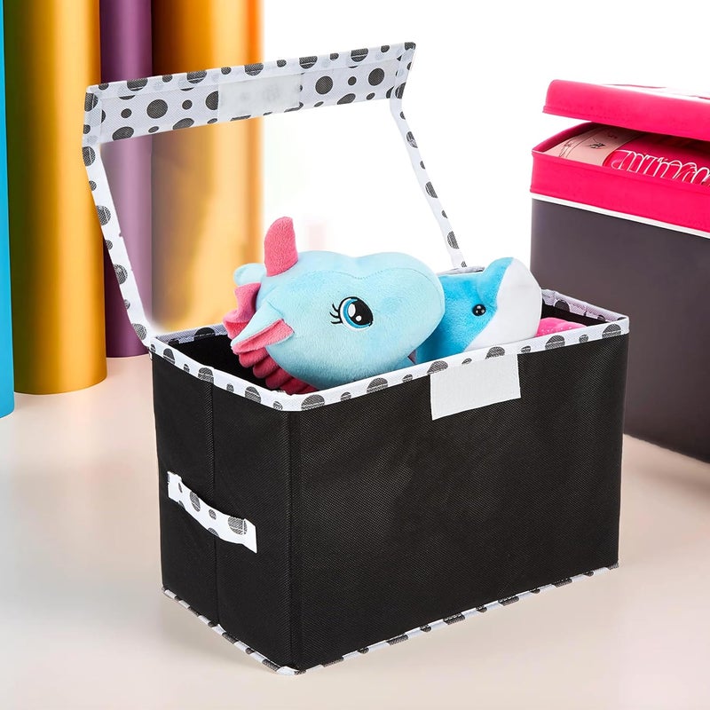 Kuber Industries Small NonWoven Storage BoxBin with Transparent Lid HandleFoldable Dot PrintSmall size 35 x 18 x 22 Cm Black44KM0410 - Image 2