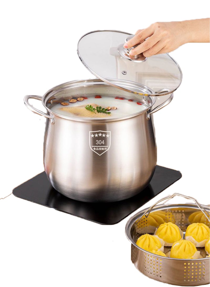 A 5L+ 304 stainless steel large-belted soup pot with a steaming rack, which can be used for boiling soup, steaming vegetables, draining water, etc - Image 1