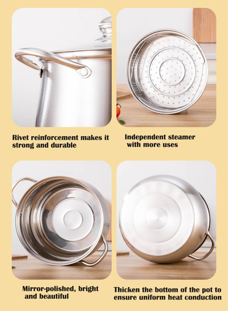 A 5L+ 304 stainless steel large-belted soup pot with a steaming rack, which can be used for boiling soup, steaming vegetables, draining water, etc - Image 3