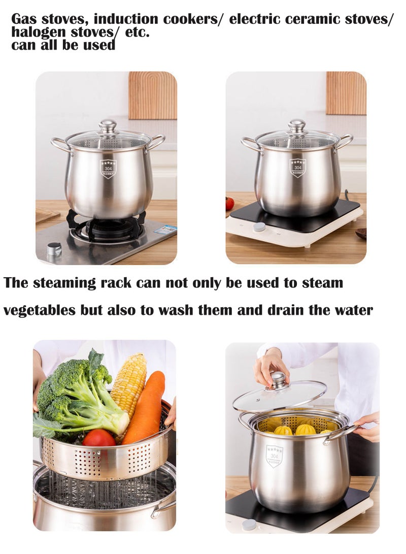 A 5L+ 304 stainless steel large-belted soup pot with a steaming rack, which can be used for boiling soup, steaming vegetables, draining water, etc - Image 4