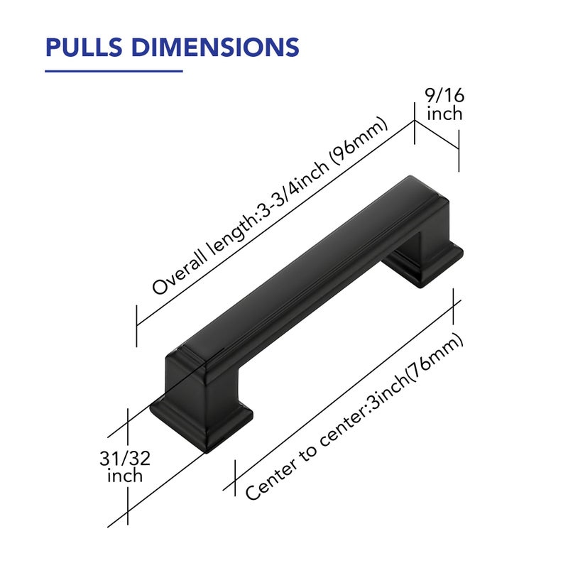 Ravinte Hardware 10 Pack Matte Black Cabinet Pulls, 3 Inch (76mm) Hole Center Zinc Alloy Drawer Handles for Kitchen Cabinets, Cupboards, Dressers, Square Solid Metal Hardware - Image 2
