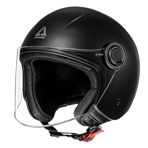 TRIANGLE Open Face Motorcycle Helmet Retro 3/4 Helmets with Clear Visor for Men Women DOT Approved - Image 1