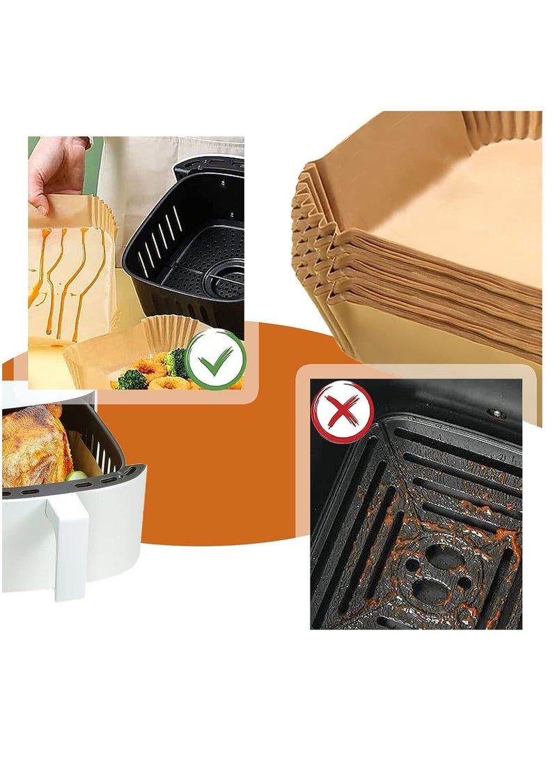 Home Care 100pcs Air Fryer Disposable Paper Liners，Non Stick Parchment Paper for Air Fryer Liners，Square Food Grade Baking Paper for Air Fryer，16cm/6.3inch，Brown  - Image 4