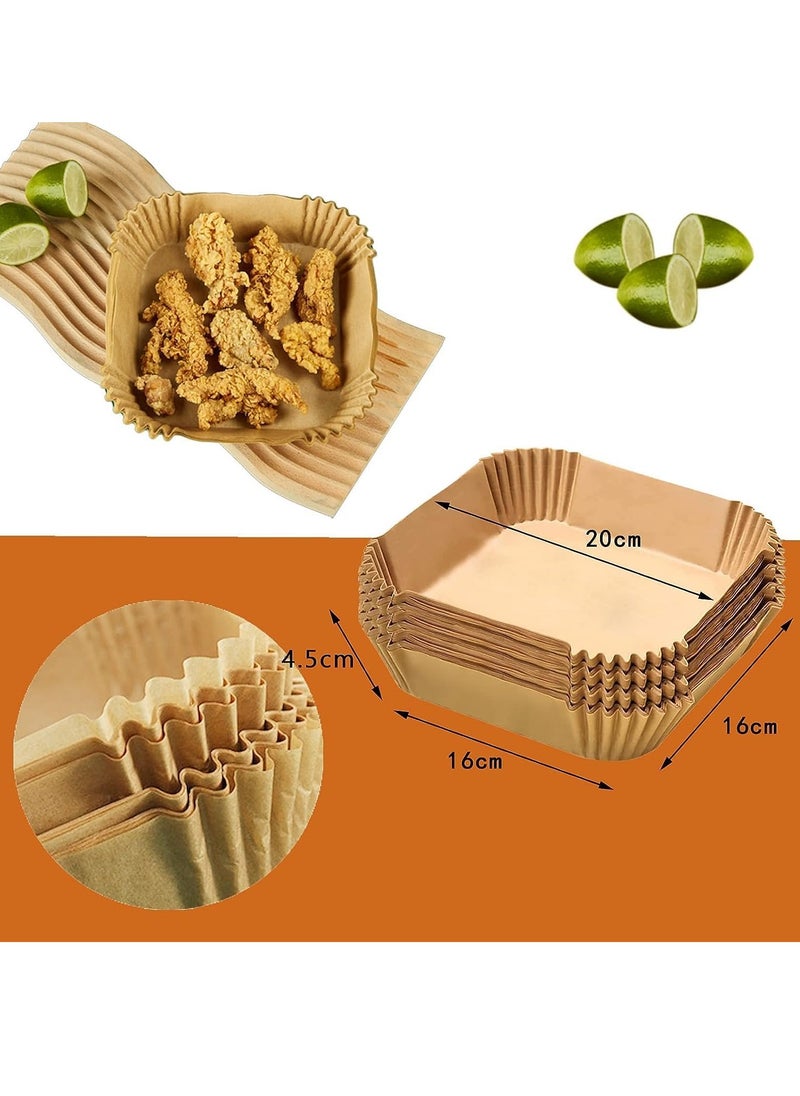 Home Care 100pcs Air Fryer Disposable Paper Liners，Non Stick Parchment Paper for Air Fryer Liners，Square Food Grade Baking Paper for Air Fryer，16cm/6.3inch，Brown  - Image 5