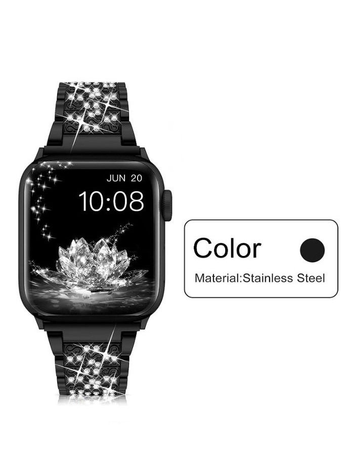 RiZOW RiZOW Stainless Steel Metal Strap Compatible with iwatch Apple Series Watch 7/6/5/4/3/2/1/SE Replacement band 42mm 44mm 45mm - Black  - Image 3