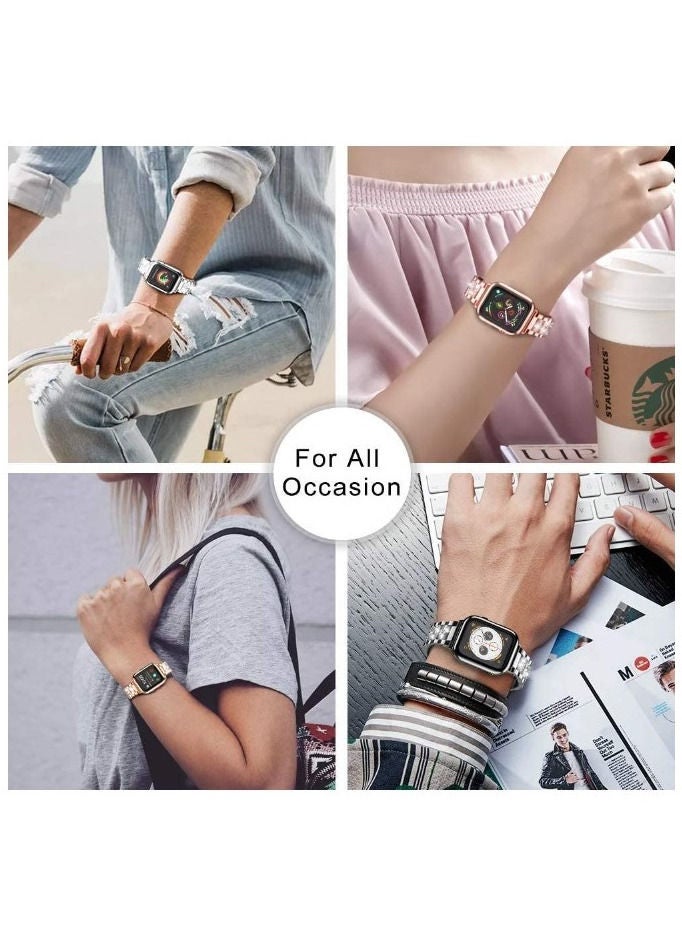 RiZOW Stainless Steel Metal Strap Compatible with iwatch Apple Series Watch 7/6/5/4/3/2/1/SE Replacement band 42mm 44mm 45mm - Black