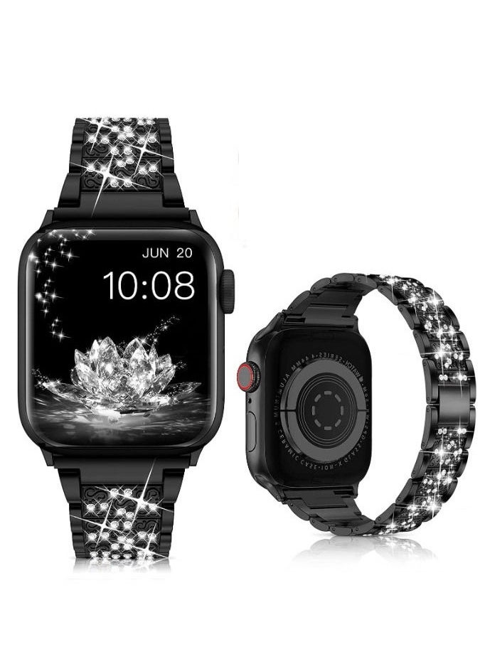 RiZOW RiZOW Stainless Steel Metal Strap Compatible with iwatch Apple Series Watch 7/6/5/4/3/2/1/SE Replacement band 42mm 44mm 45mm - Black  - Image 1