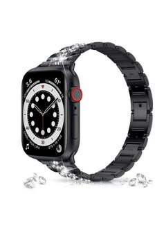 RiZOW RiZOW Stainless Steel Metal Strap Compatible with iwatch Apple Series Watch 7/6/5/4/3/2/1/SE Replacement band 42mm 44mm 45mm - Black  - Image 4