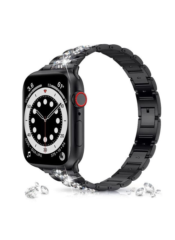 RiZOW RiZOW Stainless Steel Metal Strap Compatible with iwatch Apple Series Watch 7/6/5/4/3/2/1/SE Replacement band 42mm 44mm 45mm - Black  - Image 4