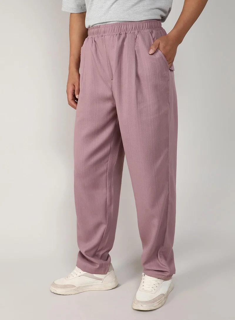 Campus Sutra Blush Pink Men's Blush Pink Tailored Linen-Blend Trousers for Men | Best Price UAE