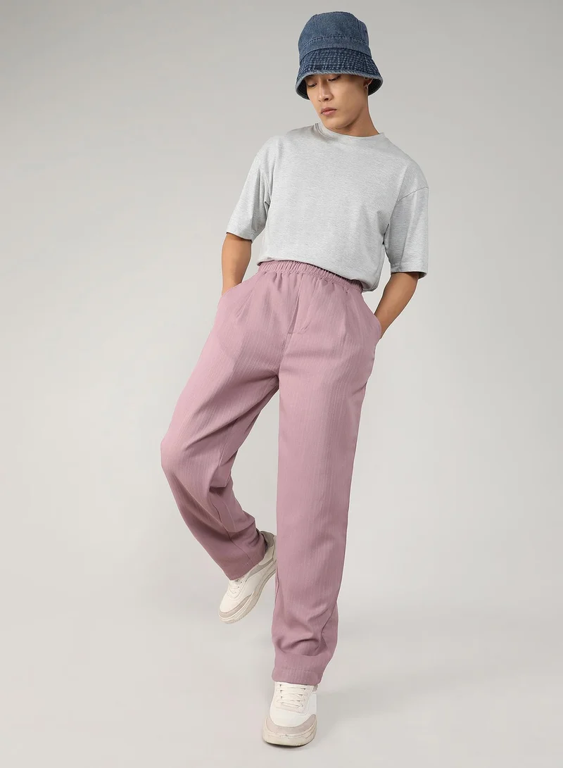 Campus Sutra Blush Pink Men's Blush Pink Tailored Linen-Blend Trousers for Men | Best Price UAE