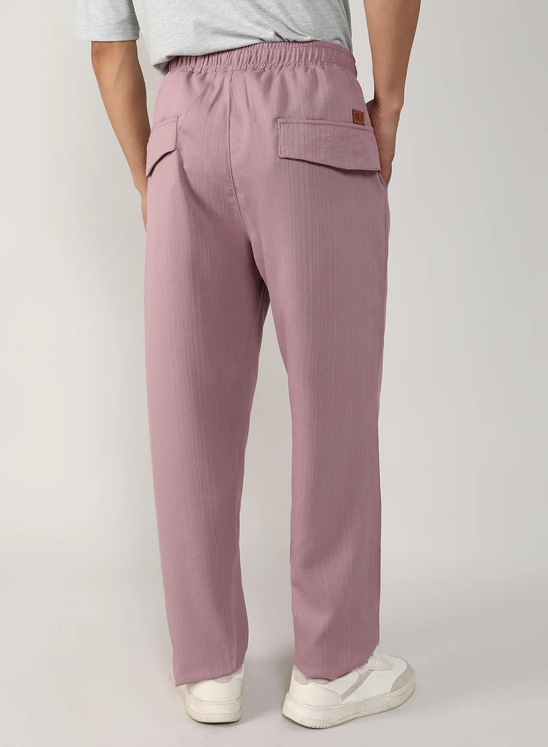 Campus Sutra Blush Pink Men's Blush Pink Tailored Linen-Blend Trousers for Men | Best Price UAE