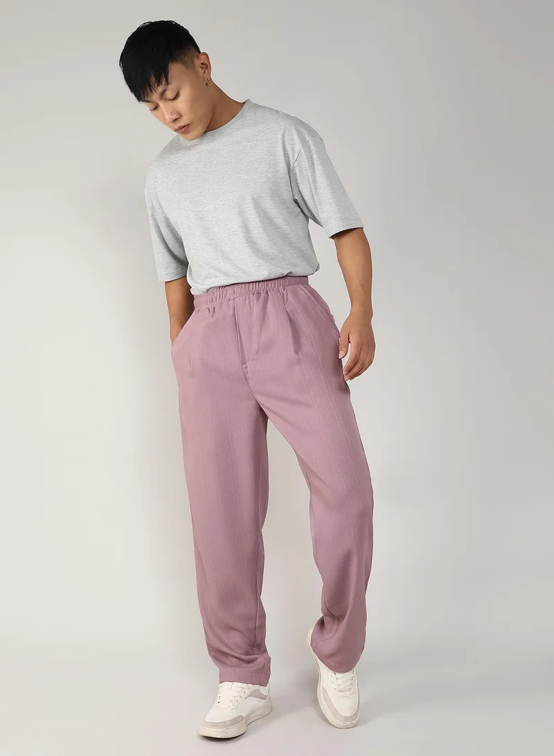 Campus Sutra Blush Pink Men's Blush Pink Tailored Linen-Blend Trousers for Men | Best Price UAE