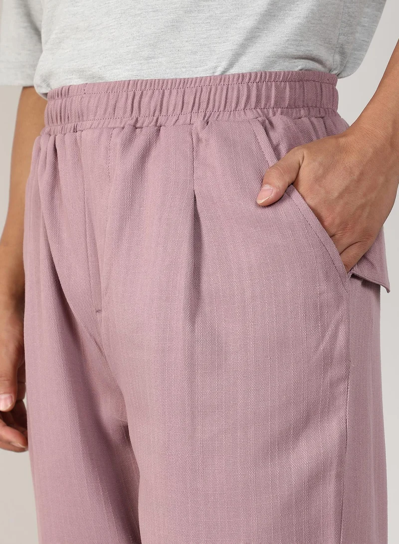 Campus Sutra Blush Pink Men's Blush Pink Tailored Linen-Blend Trousers for Men | Best Price UAE