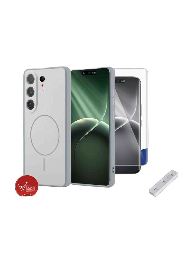 Wtech تيكنو كامون 50 4G / كامون 50 برو 4G/5G / كامون 50 ألترا 5G 2026 سيليكون سائل فاخر متوافق مع غطاء حلقة ماغسيف الرفيع (MCMPMN) - رمادي و تيكنو كامون 50 برو / تيكنو كامون 50 ألترا 5G 2026 واقي شاشة زجاج مقسى بغطاء كامل لاصق بالكامل مع حواف منحنية بتقنية الأشعة فوق البنفسجية (MSGUCN) - شفاف مجموعة - Image 1