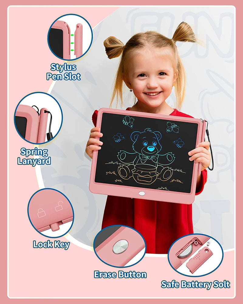 proffisy LCD Writing Tablet, 12Inch/30.4 cm Erasable Writing Pad, Paperless Digital Tablet E-Writer Pad for Kids Children at Home and School(Multicolor-Pink) - Image 3
