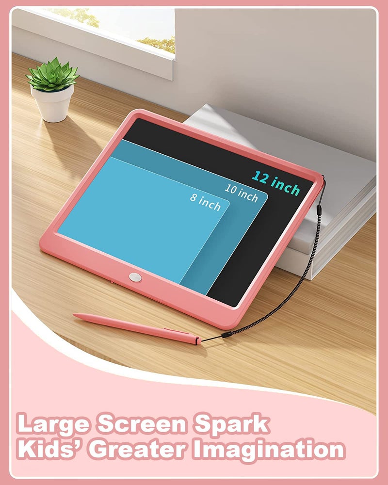 proffisy LCD Writing Tablet, 12Inch/30.4 cm Erasable Writing Pad, Paperless Digital Tablet E-Writer Pad for Kids Children at Home and School(Multicolor-Pink) - Image 2
