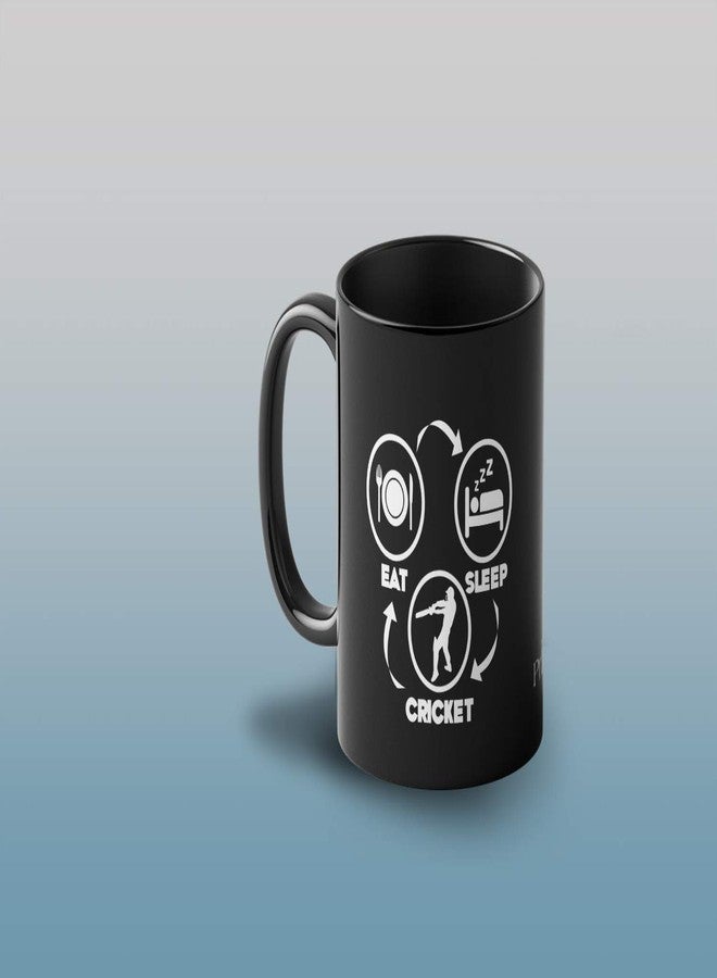بيك أكواب قهوة سوداء مطبوعة بشعار "Prink Eat Sleep Cricket Repeat" | أكواب قهوة لمحبي الكريكيت | كوب قهوة لعشاق الكريكيت | هدية مثالية للاعبي الكريكيت، ومحبي الكريكيت، والأصدقاء، والأطفال | 330 مل، آمنة للاستخدام في الميكروويف وغسالة الصحون - Image 2