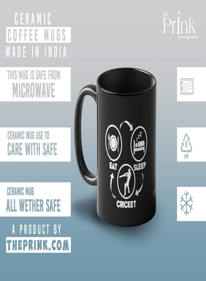 بيك أكواب قهوة سوداء مطبوعة بشعار "Prink Eat Sleep Cricket Repeat" | أكواب قهوة لمحبي الكريكيت | كوب قهوة لعشاق الكريكيت | هدية مثالية للاعبي الكريكيت، ومحبي الكريكيت، والأصدقاء، والأطفال | 330 مل، آمنة للاستخدام في الميكروويف وغسالة الصحون - Image 4
