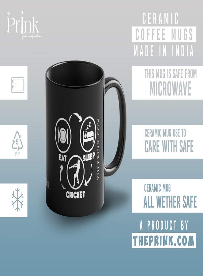 بيك أكواب قهوة سوداء مطبوعة بشعار "Prink Eat Sleep Cricket Repeat" | أكواب قهوة لمحبي الكريكيت | كوب قهوة لعشاق الكريكيت | هدية مثالية للاعبي الكريكيت، ومحبي الكريكيت، والأصدقاء، والأطفال | 330 مل، آمنة للاستخدام في الميكروويف وغسالة الصحون - Image 5