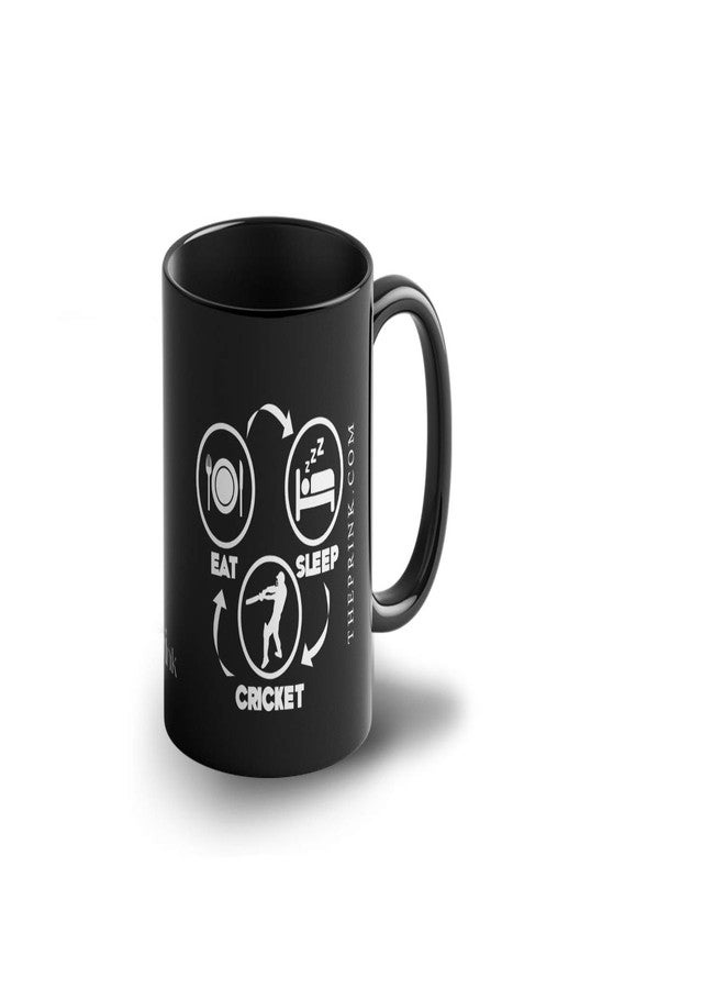 بيك أكواب قهوة سوداء مطبوعة بشعار "Prink Eat Sleep Cricket Repeat" | أكواب قهوة لمحبي الكريكيت | كوب قهوة لعشاق الكريكيت | هدية مثالية للاعبي الكريكيت، ومحبي الكريكيت، والأصدقاء، والأطفال | 330 مل، آمنة للاستخدام في الميكروويف وغسالة الصحون - Image 1