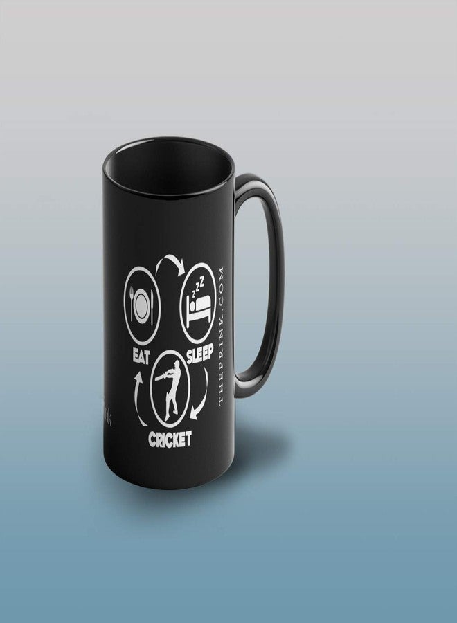 بيك أكواب قهوة سوداء مطبوعة بشعار "Prink Eat Sleep Cricket Repeat" | أكواب قهوة لمحبي الكريكيت | كوب قهوة لعشاق الكريكيت | هدية مثالية للاعبي الكريكيت، ومحبي الكريكيت، والأصدقاء، والأطفال | 330 مل، آمنة للاستخدام في الميكروويف وغسالة الصحون - Image 3
