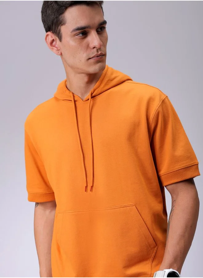 شركة المرآب الهندية Men Oversized Solid Overhead Hooded Sweatshirt