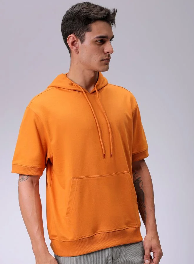 The Indian Garage Co Men Oversized Solid Overhead Hooded Sweatshirt