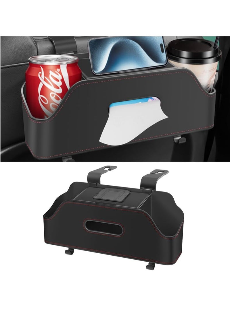 Brinaoki Multi functional car rear seat backrest storage box, portable paper tissue box, wet wipe box, car 2-in-1 water cup beverage holder, travel phone holder (with hook) - Image 3
